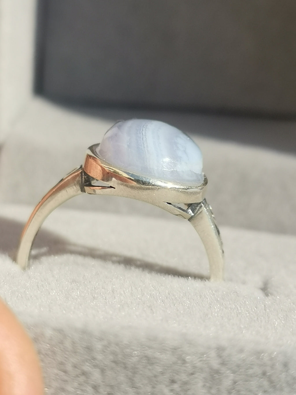 AGATE Blue Lace ; Bague réglable en ARGENT 925 , Fine qualité