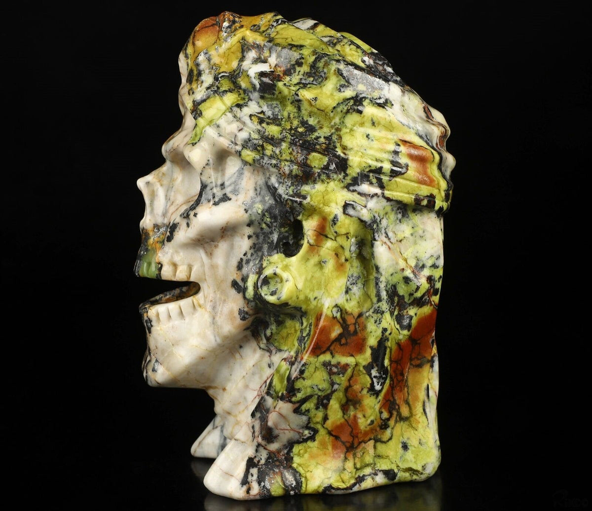 Jaspe Hiso  , Crâne Momie en pierre naturelle taillé / Sculpture Vanité , memento mori
