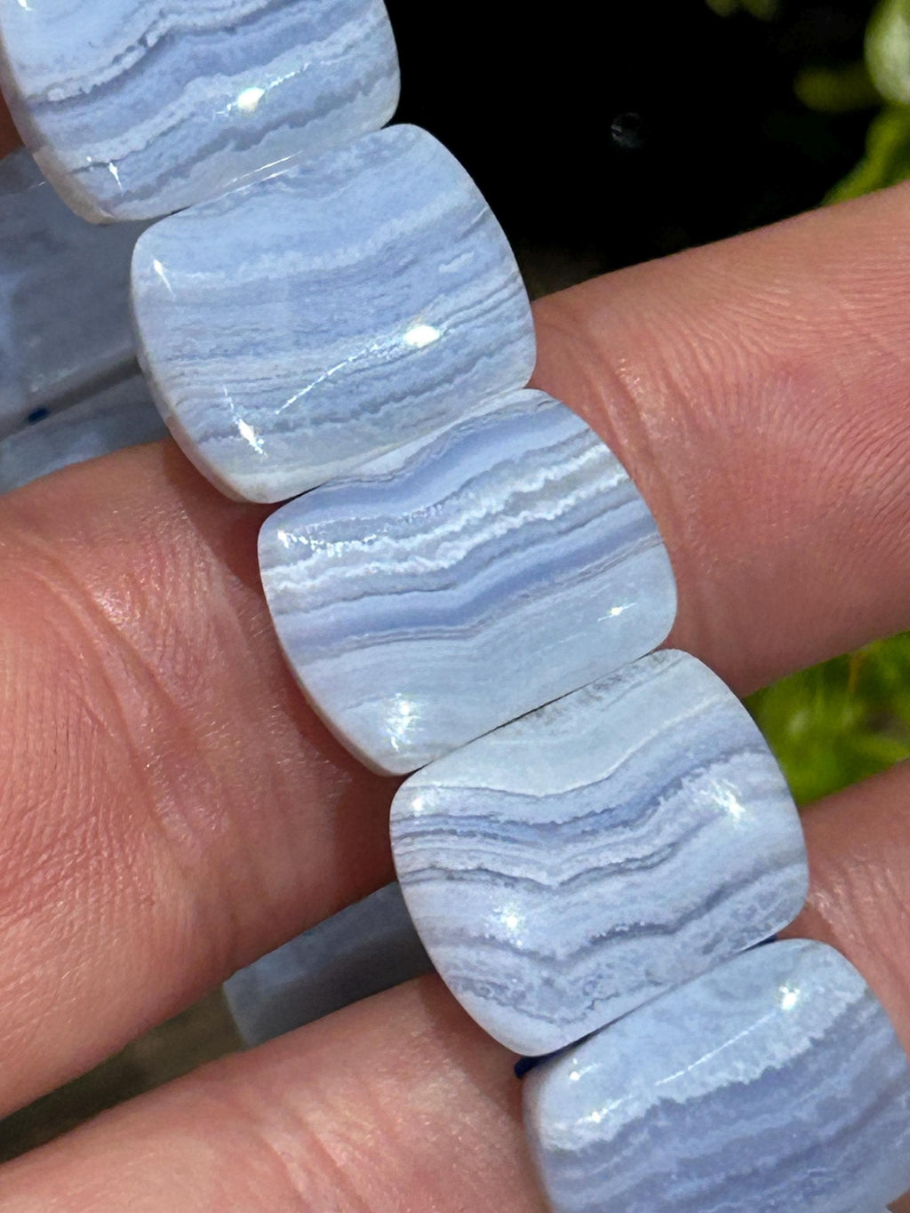 Ágata BLUE LACE , Pulseira com comprimento de 16,5 cm , Pérola em formato oval de 16/12 mm , Pedra natural dos EUA