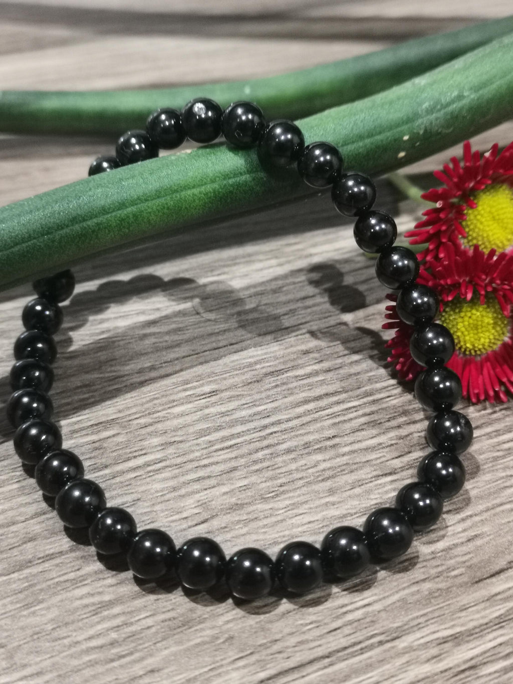 Pulsera de espinela negra – Cuentas redondas de 6 mm – A medida