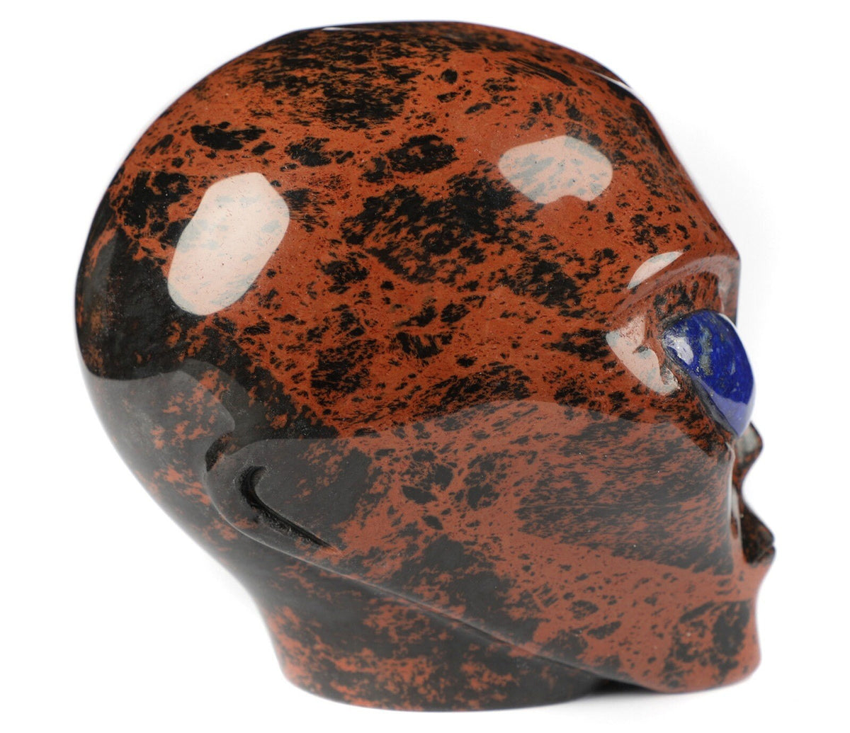 Crâne alien Roswell en obsidienne acajou · Pierre naturelle XL