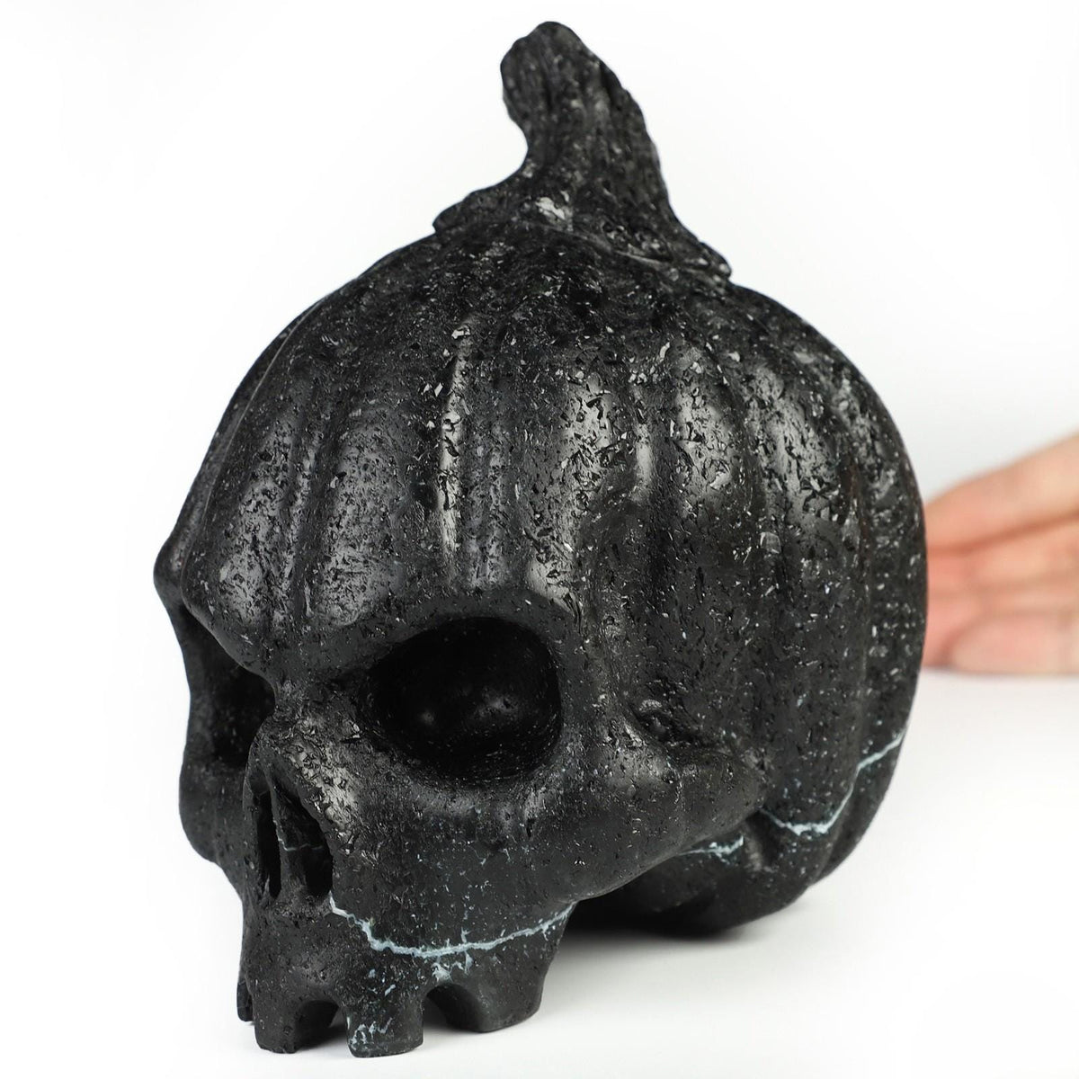 Testa di zucca in tormalina nera · Scultura in pietra naturale