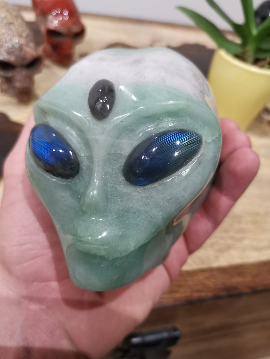 Alien Roswell-schedel van groene aventurijn · XL natuursteen