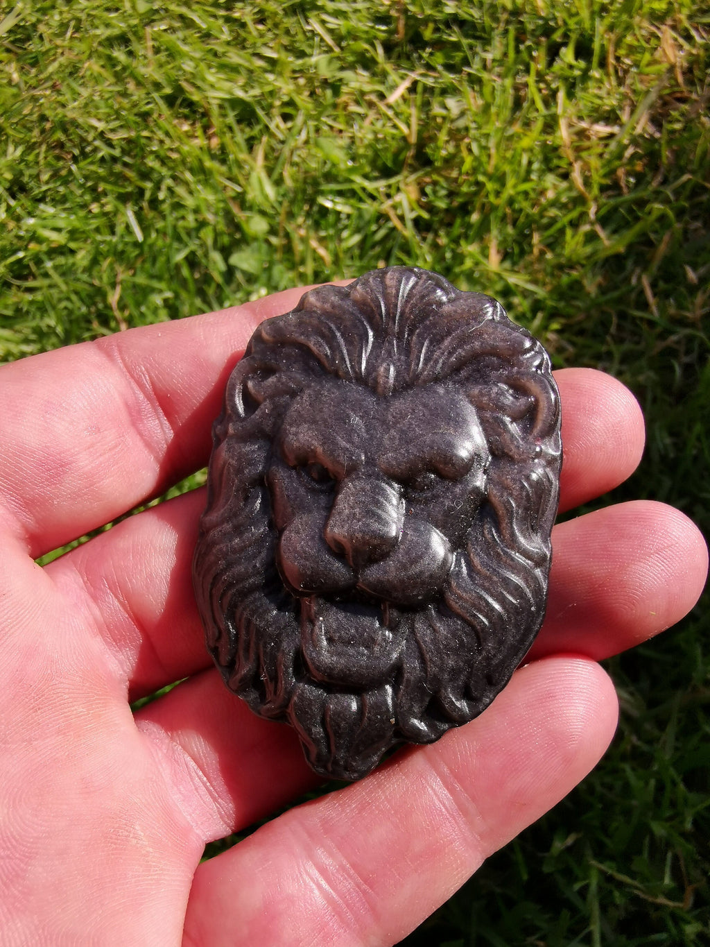 Engraved lion head – Golden obsidian, silver obsidian, or tiger’s eye / Natural stone