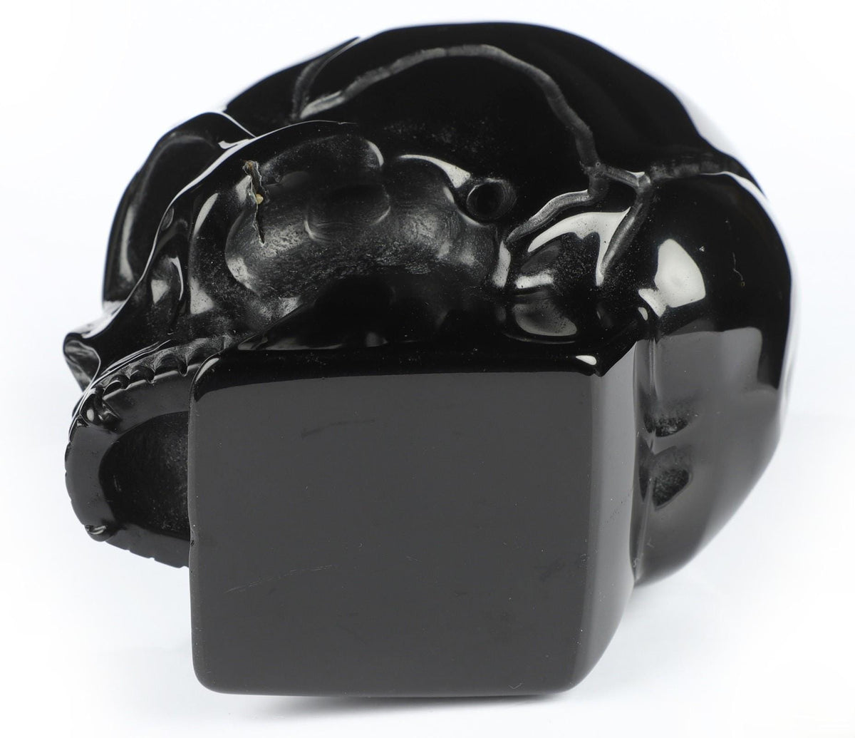 Hoorn schedel van zwart obsidiaan – Collectiesculptuur – 1.370 g
