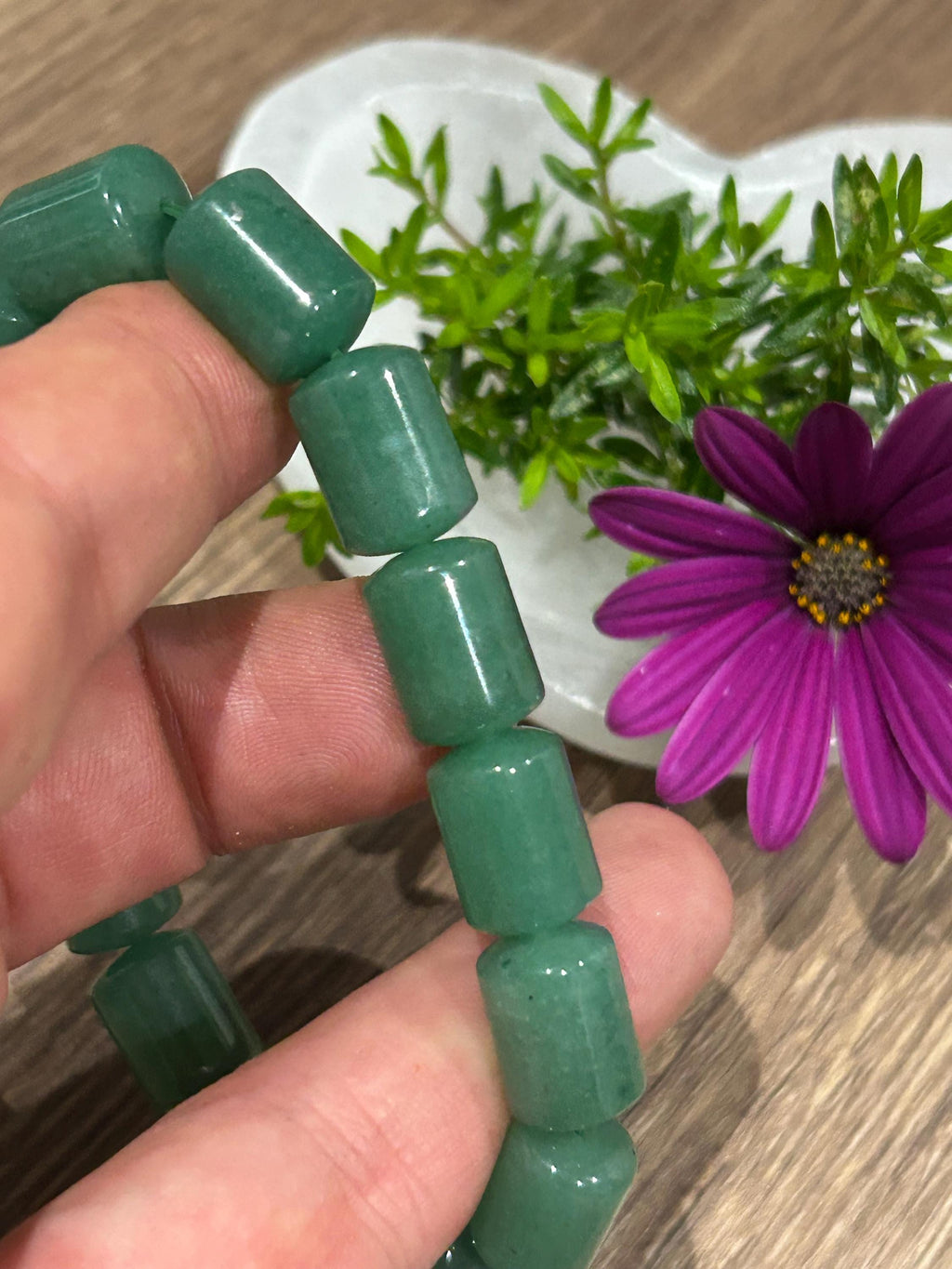 Aventurina verde Brasil , Pulsera Circunferencia de 17 / 17.5 Cm , Perla Tubo de 15/10  Mm / Equilibrio, estabilidad y serenidad.