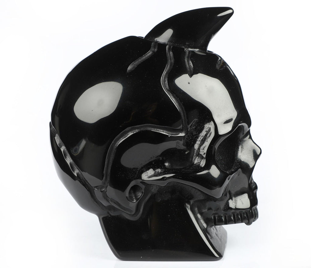 Hoorn schedel van zwart obsidiaan – Collectiesculptuur – 1.370 g