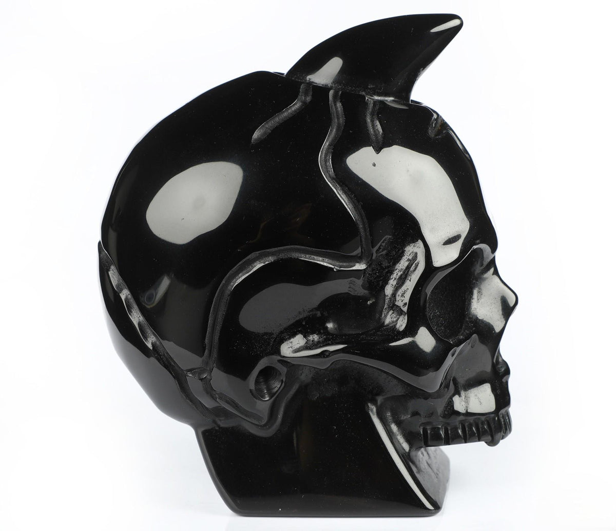 Crâne à corne en obsidienne noire – Sculpture de collection – 1 370 g
