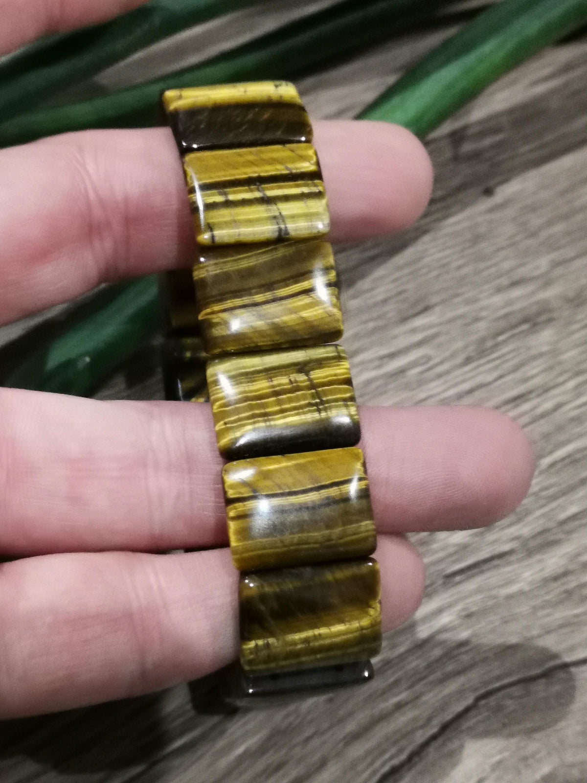 Geel tijgeroog, originele rechthoekige kralenarmband