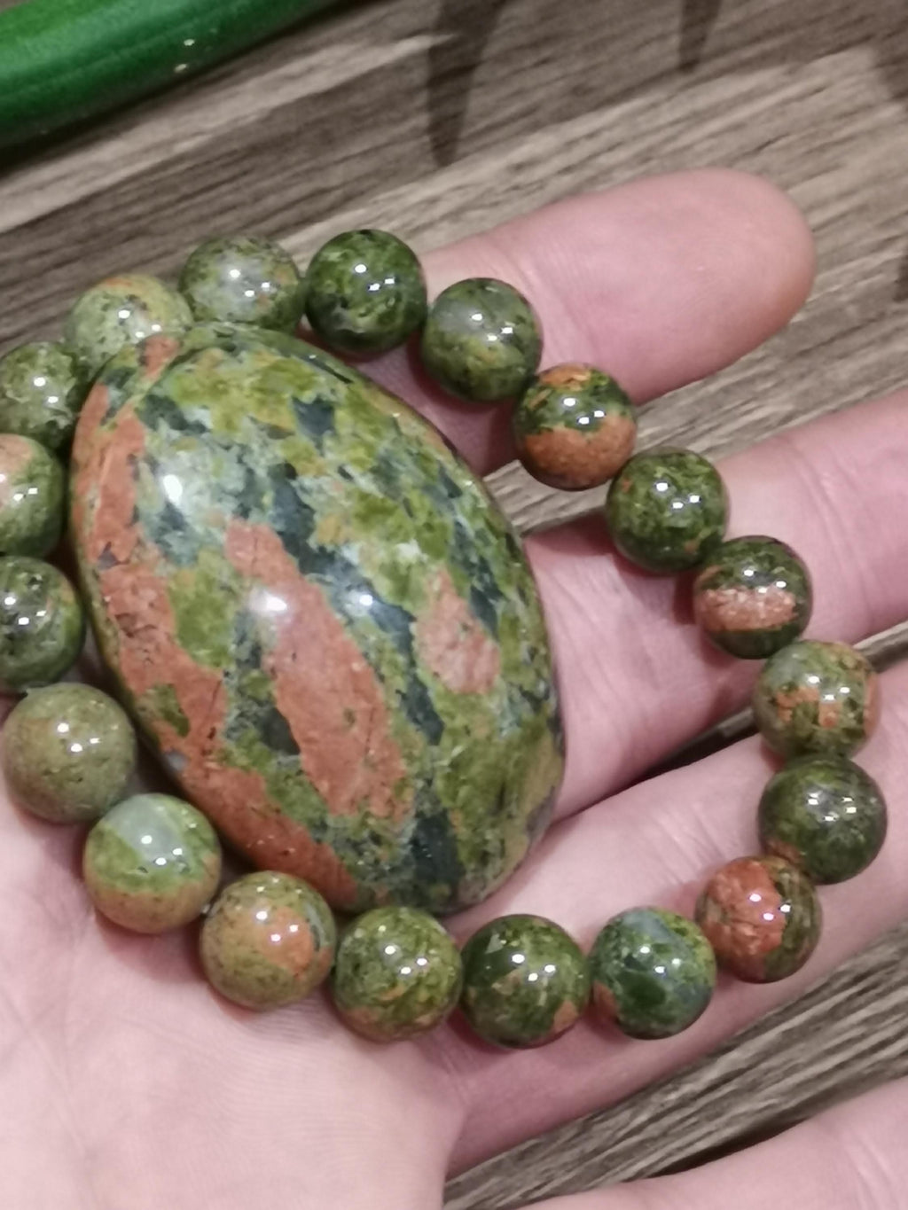 Pulsera de unakita natural de Estados Unidos – Cuentas de 8 o 10 mm – A medida