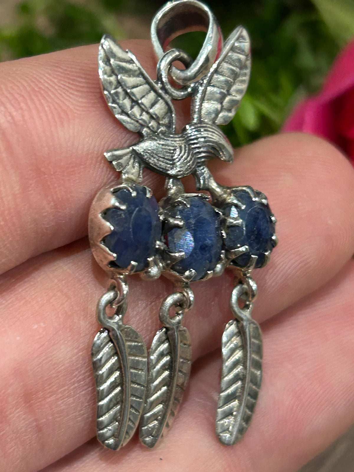 Pendentif attrape-rêves en argent 925 · Saphir du Pakistan