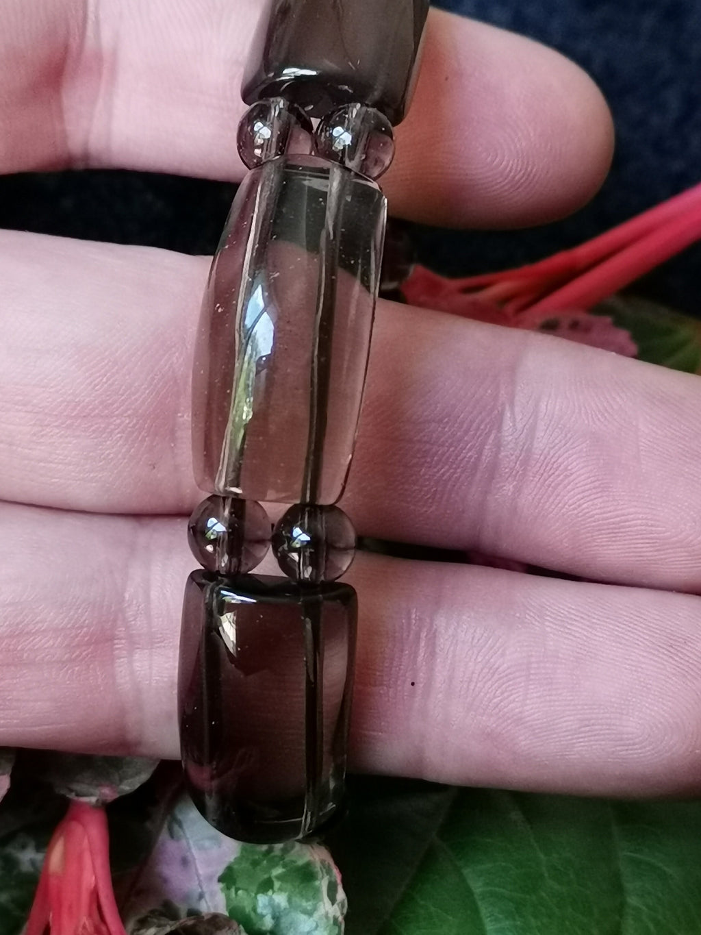 Rookkwarts, unisexarmband, langwerpige kralen met een platte zijde