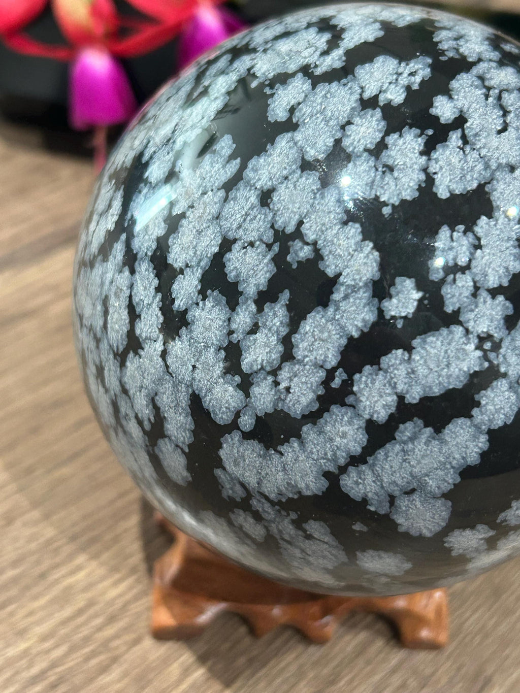 Obsidiana COPOS DE NIEVE , Esfera XL de colección , Diámetros 99 Mm / Litoterapia / Feng shui