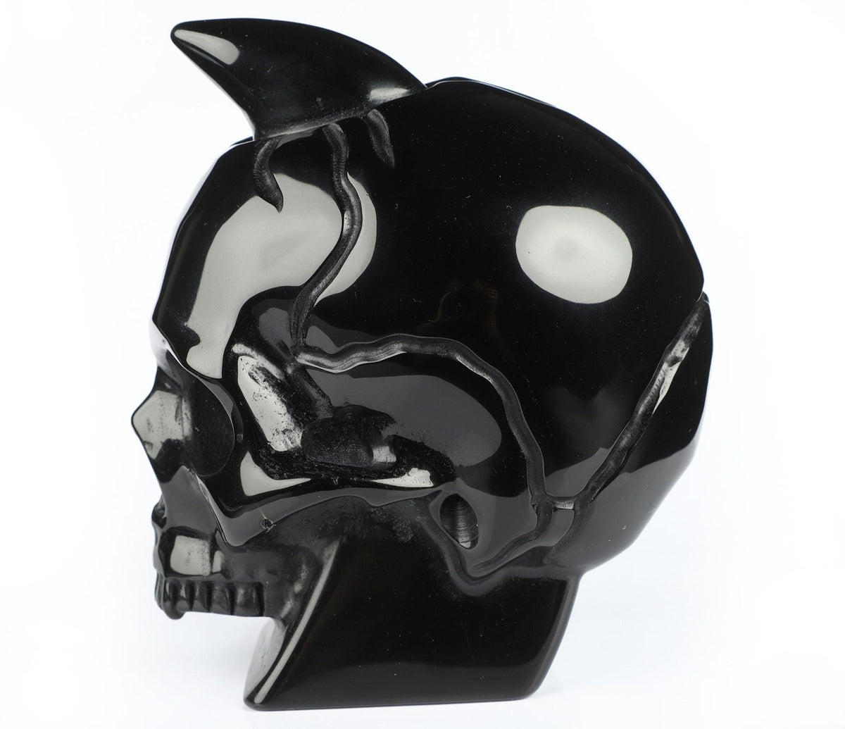 Crâne à corne en obsidienne noire – Sculpture de collection – 1 370 g