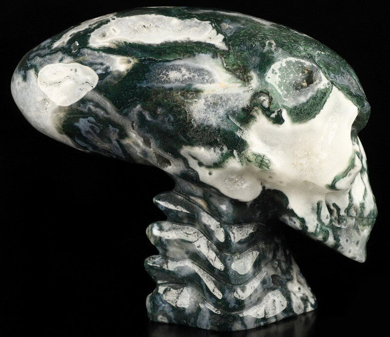 Teschio allungato «Viaggiatore Maya» in agata spugnosa acquatica · Pietra naturale XXL
