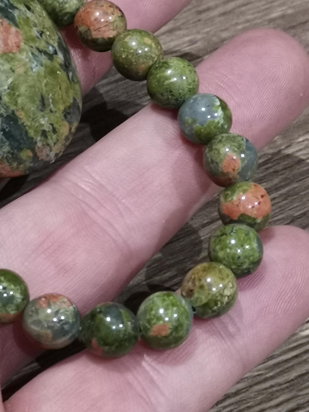 Pulseira em unakite natural dos Estados Unidos – Contas de 8 ou 10 mm – À medida