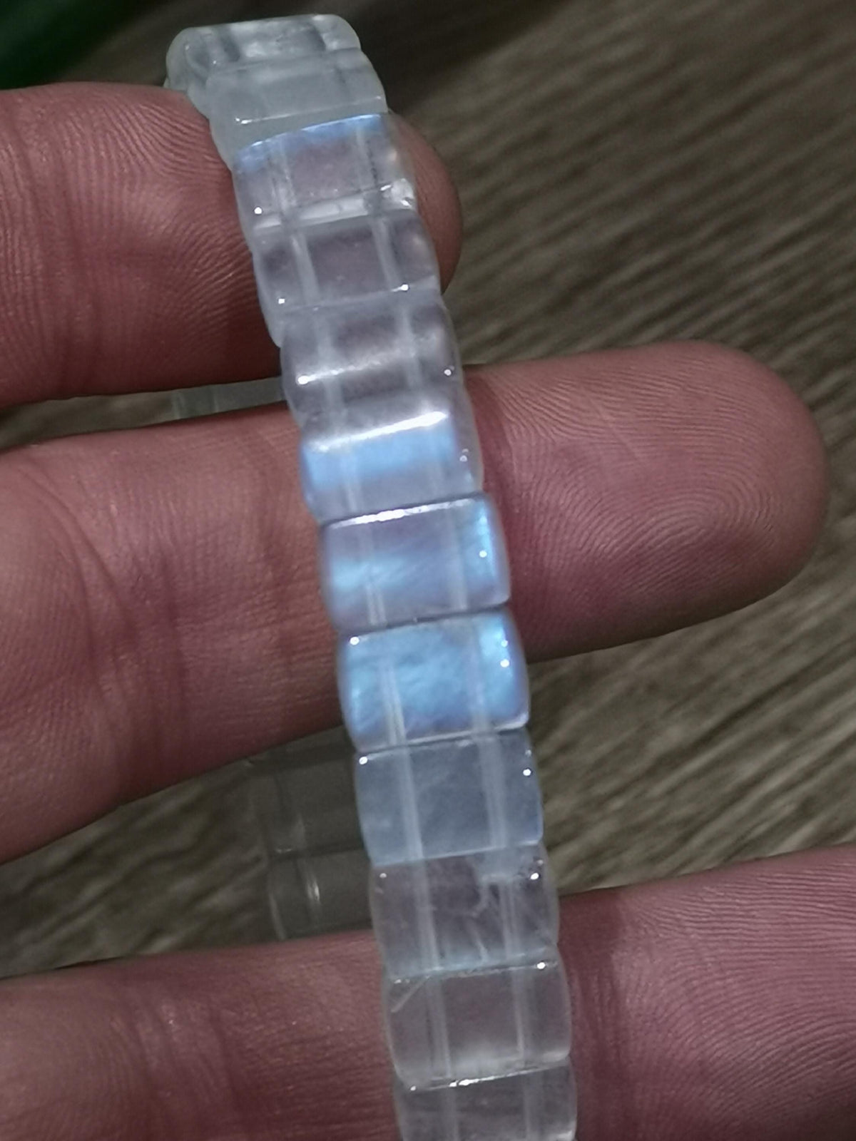 Pedra da Lua Azul , Pulseira em conta retangular de 10 / 6 Mm , Comprimento 17 Cm
