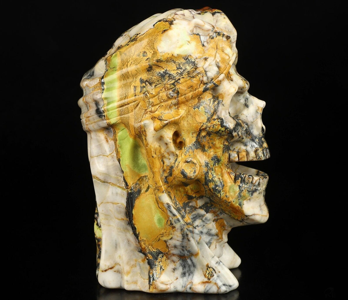 Jaspe Hiso  , Crâne Momie en pierre naturelle taillé / Sculpture Vanité , memento mori
