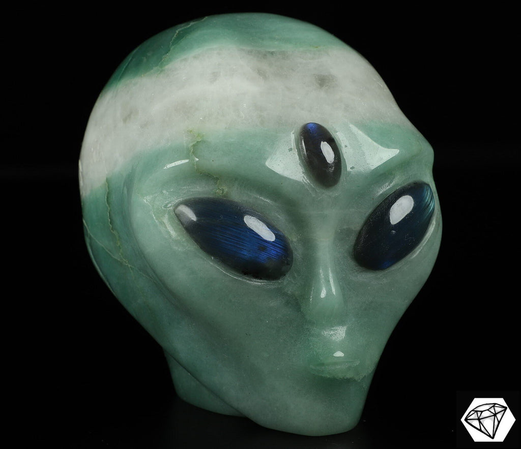 Alien Roswell-schedel van groene aventurijn · XL natuursteen