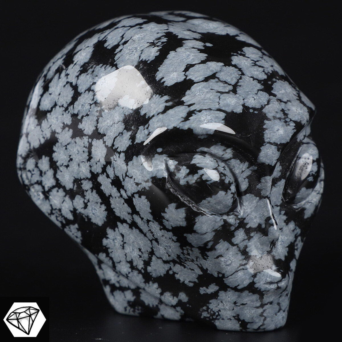 Obsydianowa płatka śniegu /kolekcjonowska czaszka z naturalnego kamienia / dekoracja Skull , Cranio , SchÄdel , Craneo Kryształowa czaszka