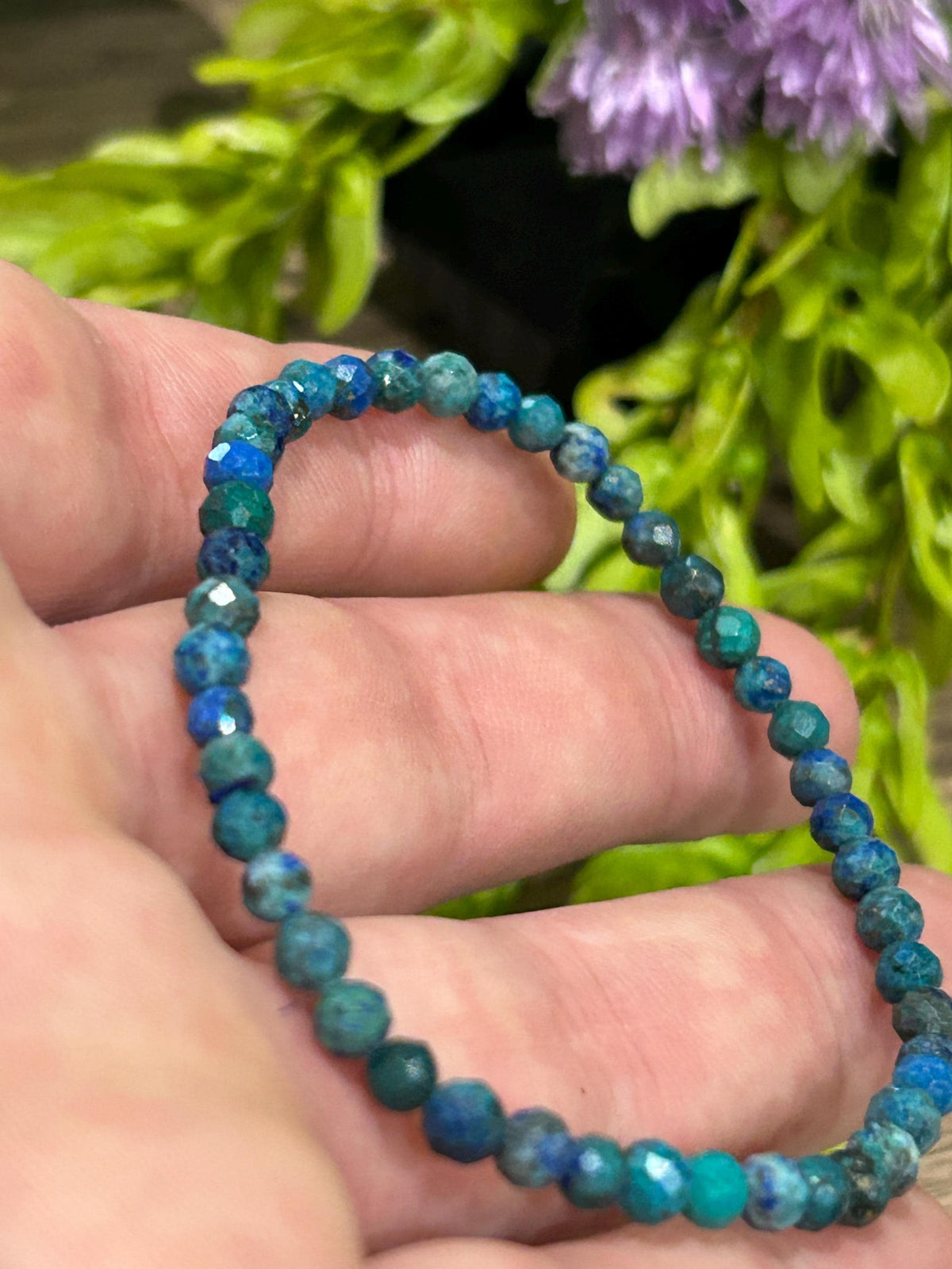 Crisocolla Americana AA , Bracciale su misura a scelta , Perla rotonda sfaccettata da 4 mm / Pietra naturale