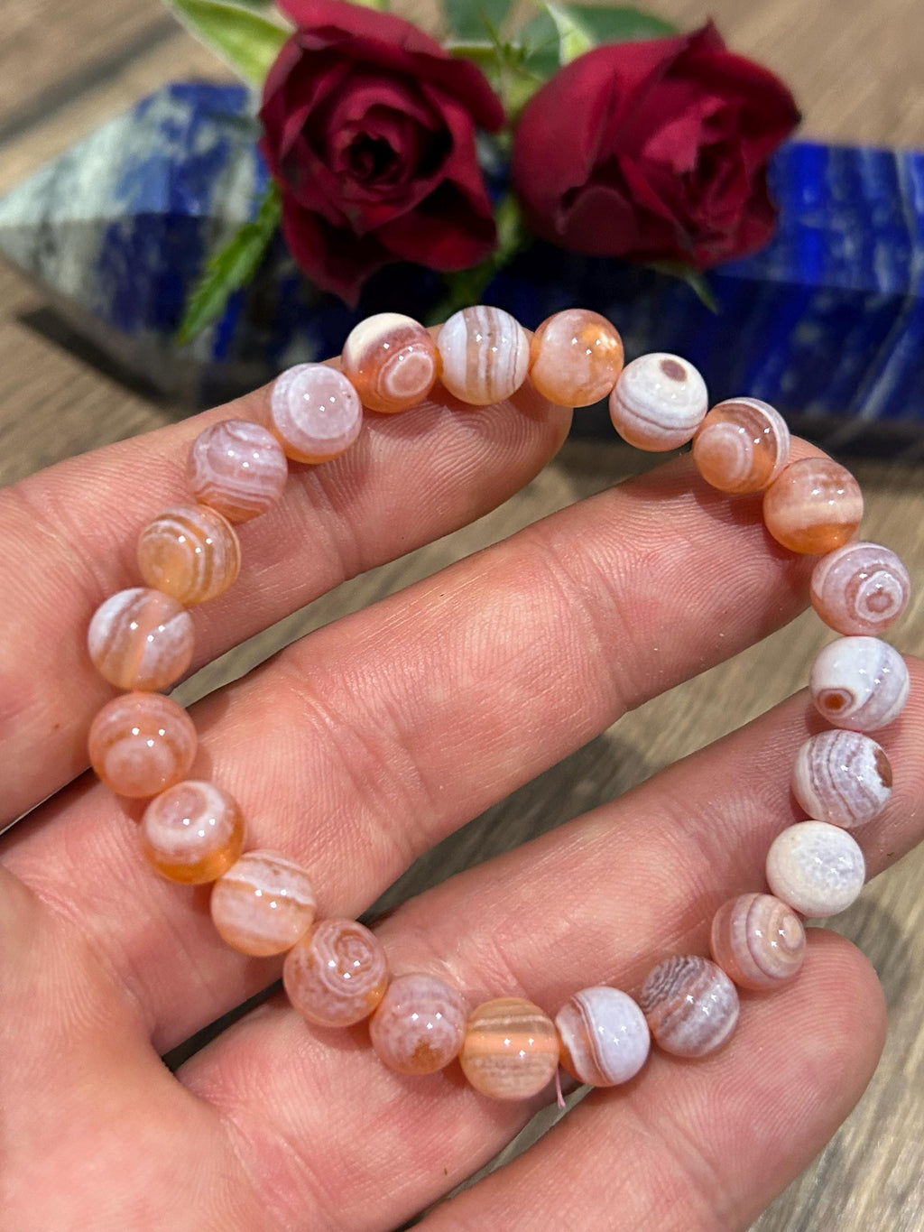 Botswanische Spitzenachat, maßgefertigtes Armband, runde 8-mm-Perle / Harmonie – Ausrichtung – Stärke