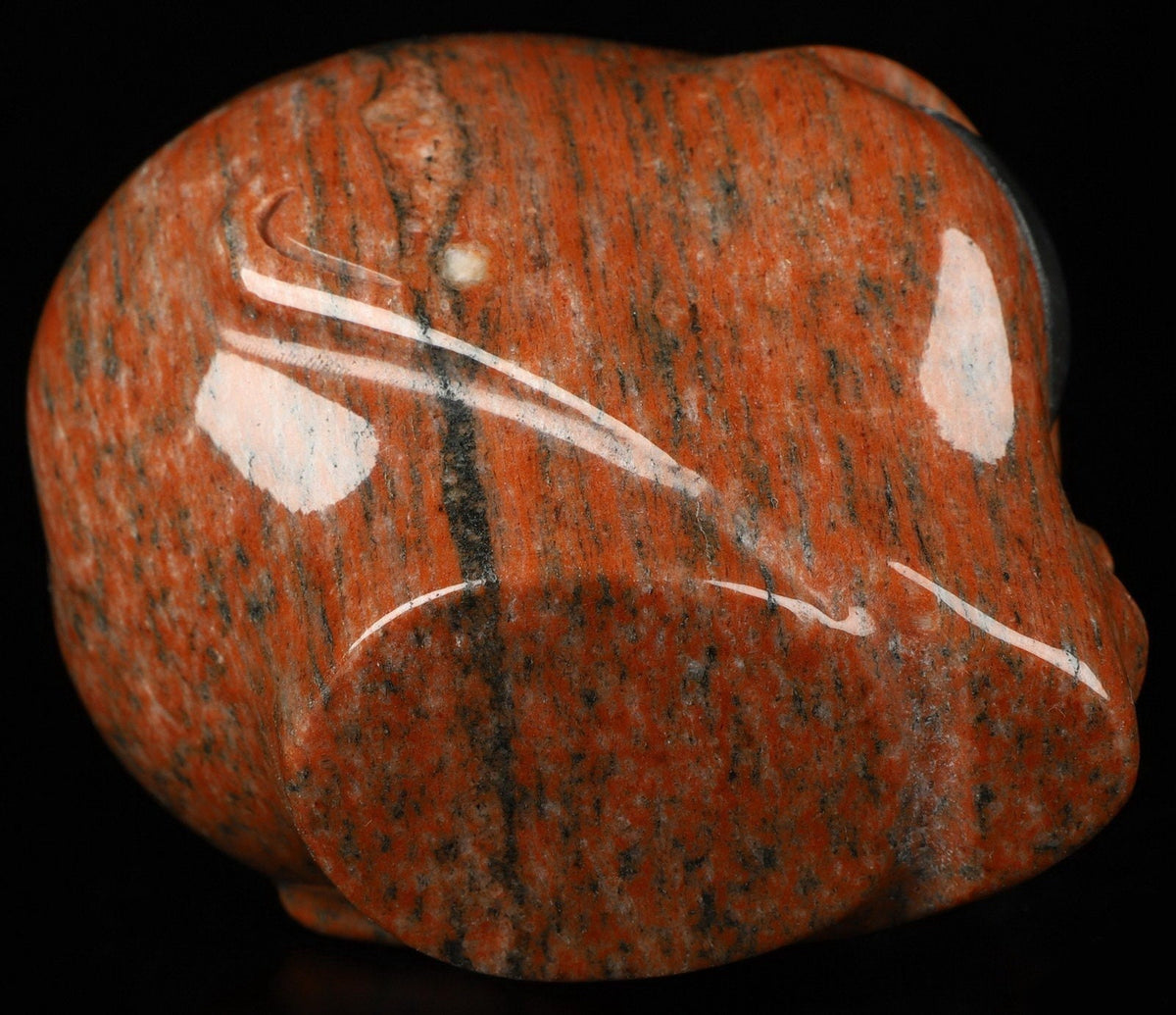 Crânio alienígena de Roswell em granito vermelho e labradorite · Pedra natural XL