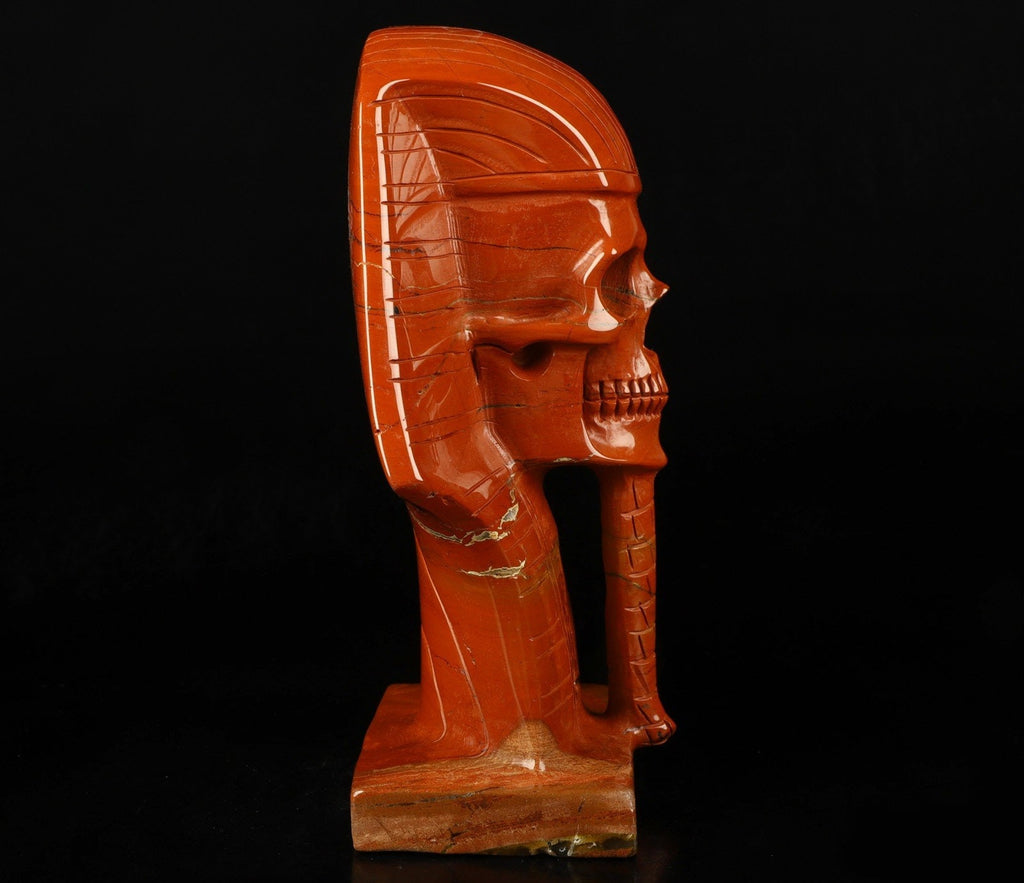 Jaspe Rouge   , Sculpture Crâne Pharaon / Toutankhamon , Egypte  /  vanité