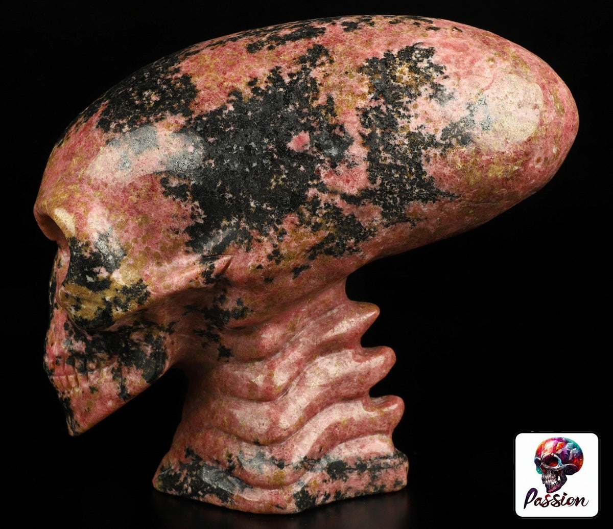 Rodoniet  6,5 inch ,  Sculptuur AALIEDEN Kristallen Schedel  / Maya Reizende Schedel / lithotherapie / Schedel ; Cranio , Kristalloden Schedel