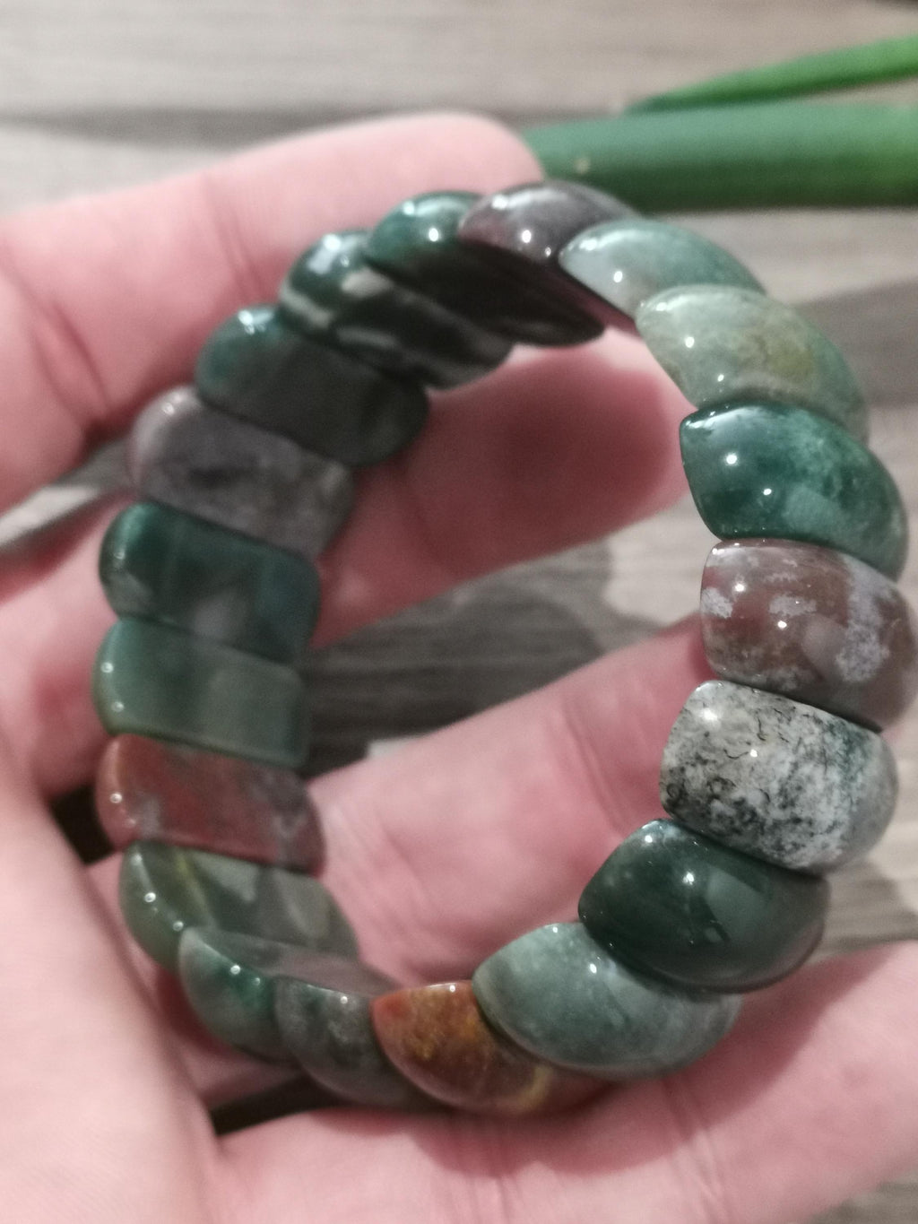 Minerals -> Ocean Jasper, Cuff Bracelet with Large Half-Moon Bead, 25 x 10 mm