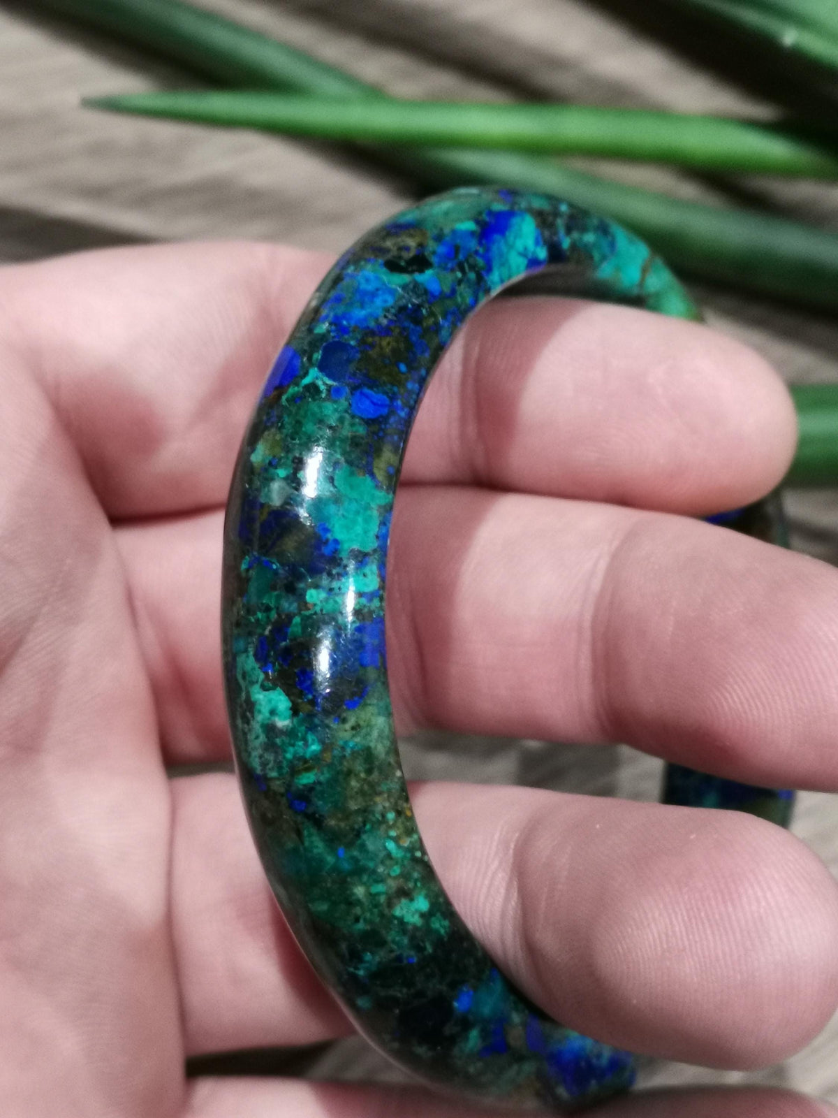 Bracciale RIGIDO tipo bangle in Azurrite e Malachite, Pietra naturale, Diametro 61 mm, Regali, Natale