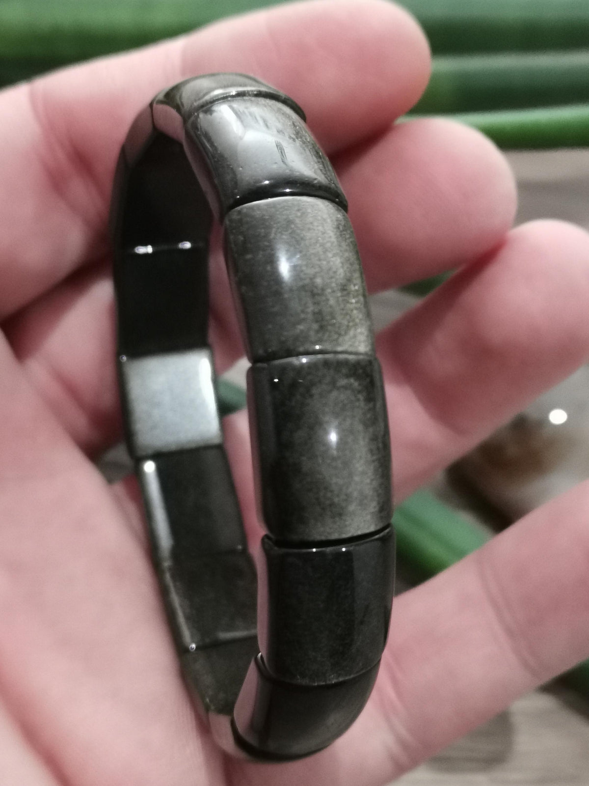Obsidiana Preta, Dourada com reflexo de Ouro, pulseira para Homem / Mulher em contas Meia-Lua / AA