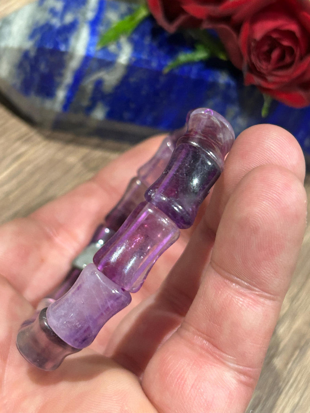 Violet fluoriet, armband met beenvormige kralen, lengte 17 / 17,5 cm
