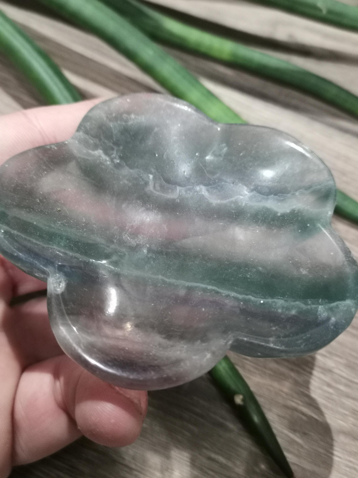 Coupelle à bijoux en fluorite multicolore – Cœur, fleur ou chat au choix