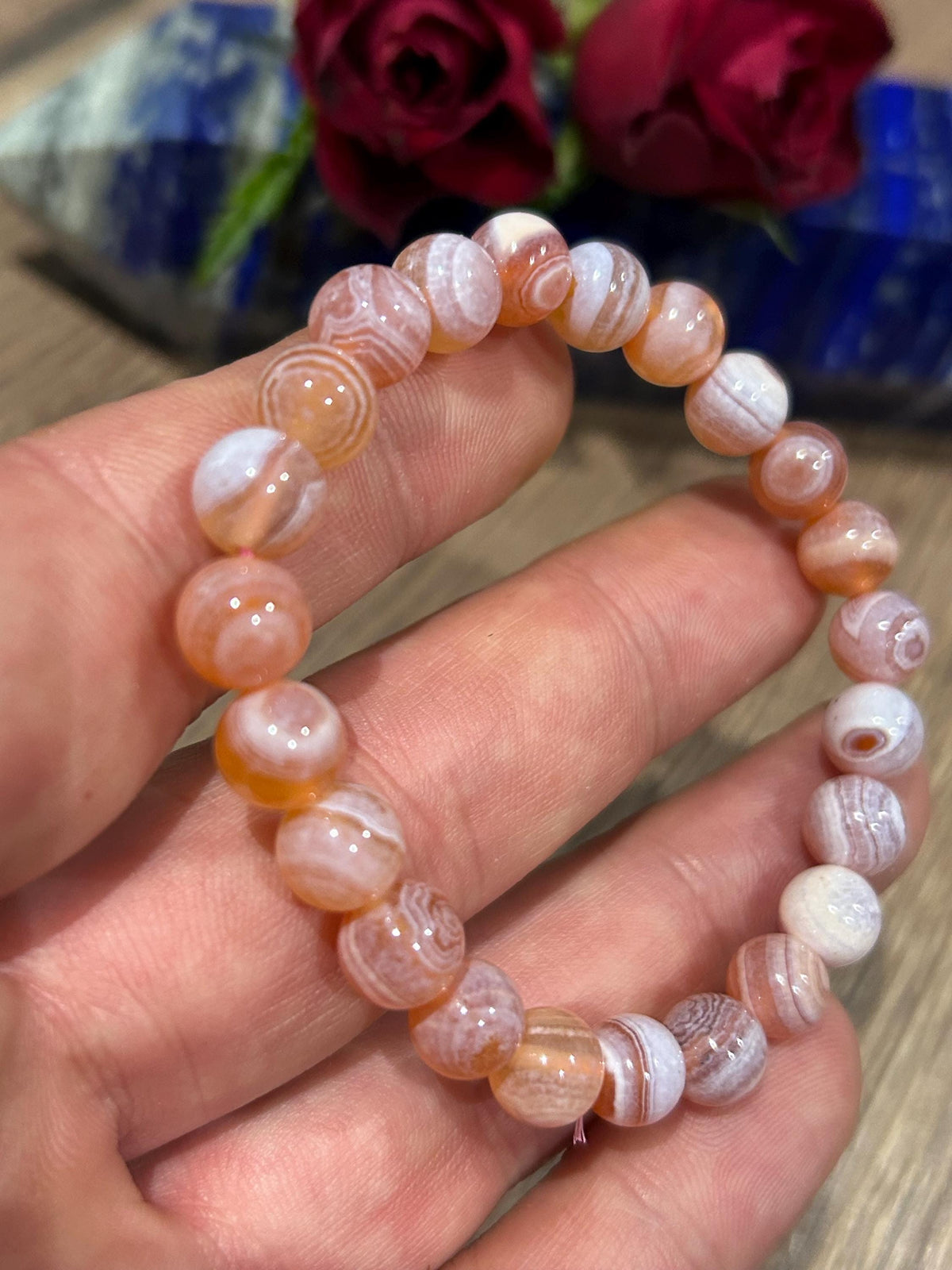 Botswanian Lace Agate, Custom-Made Bracelet, 8 mm Round Bead / Harmony - Alignment - Strength