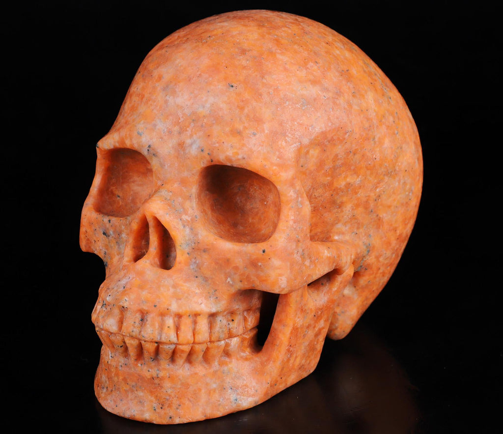Calcite Orange / Sculpture en Crâne de pierre naturelle , couleur parfaite / Vanité / Memento Mori