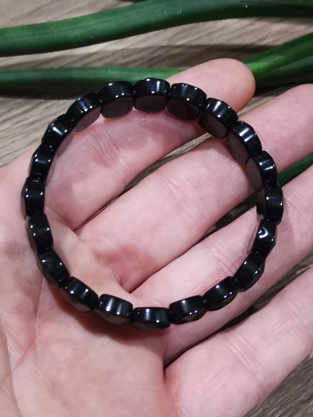 Obsidiana Negra ,  pulsera A Medida -> Perla Ovalada Facetada AAA de 14 por 10 Mm