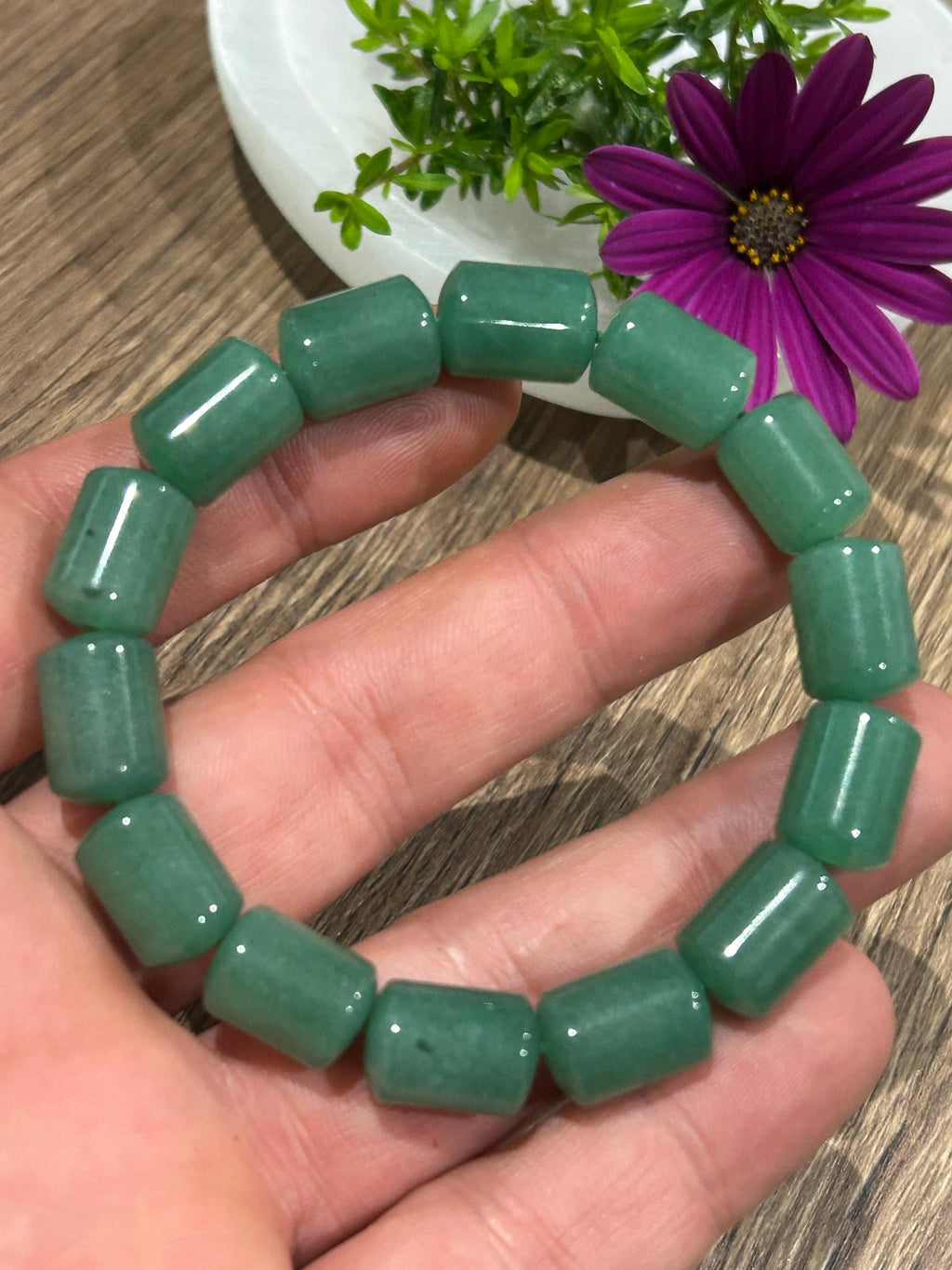 Aventurina verde Brasil , Pulsera Circunferencia de 17 / 17.5 Cm , Perla Tubo de 15/10  Mm / Equilibrio, estabilidad y serenidad.