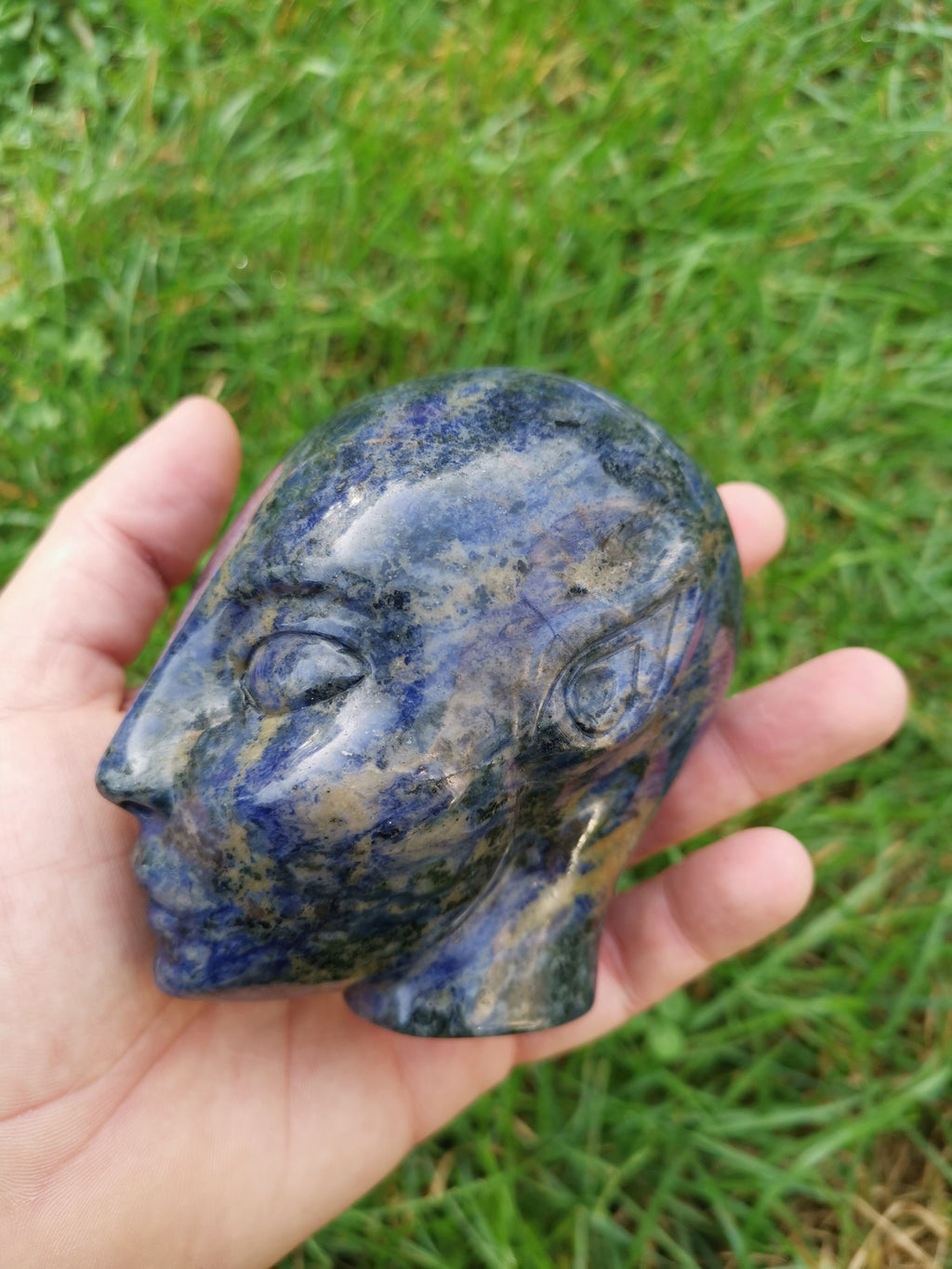Sodaliet natuurstenen schedel / feeenkop , ELF , AVATAR