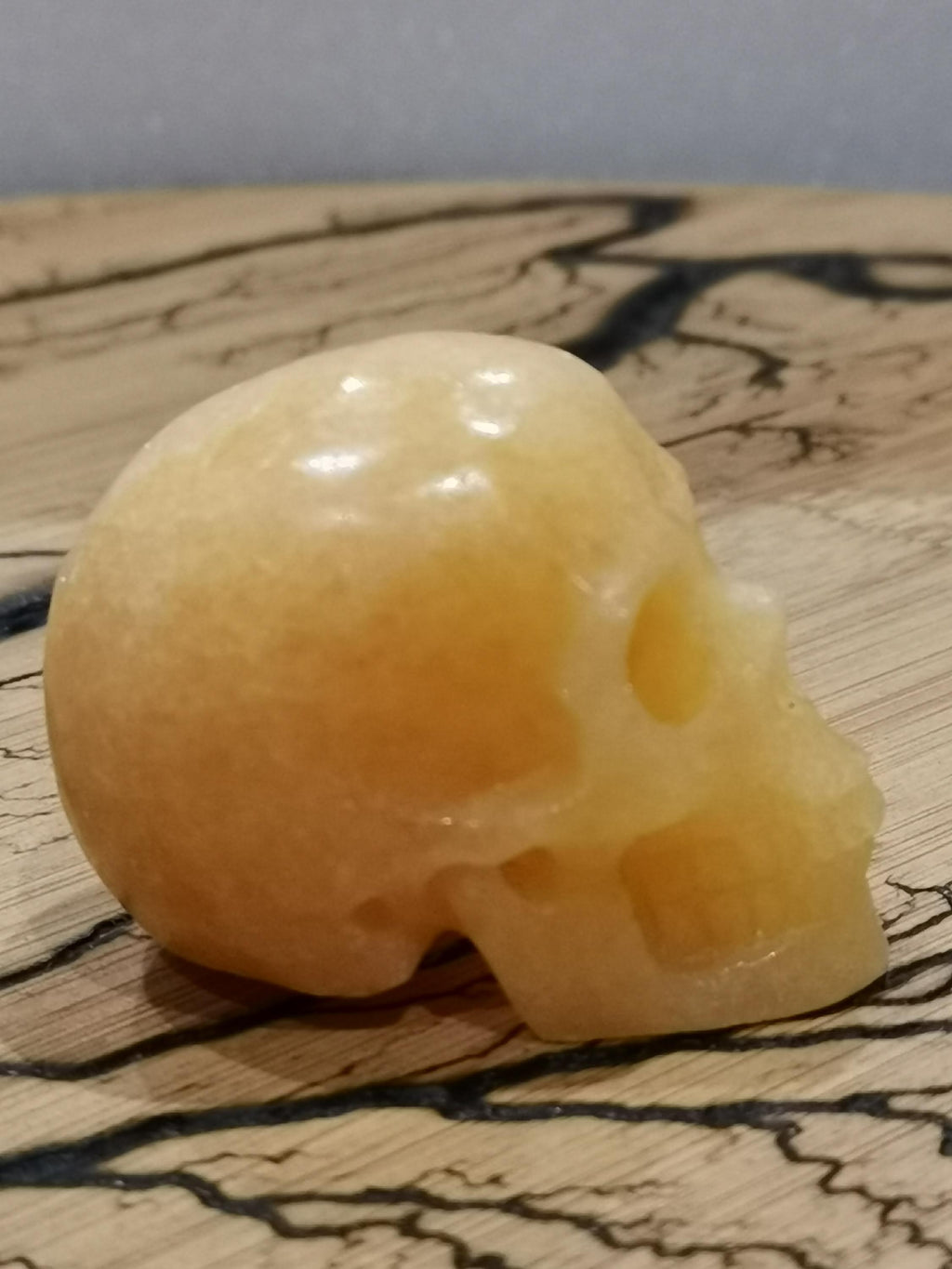 2' CALCITE gialla , teschio di pietra collezione / Litoterapia / Decorazione/ teschio Cranio