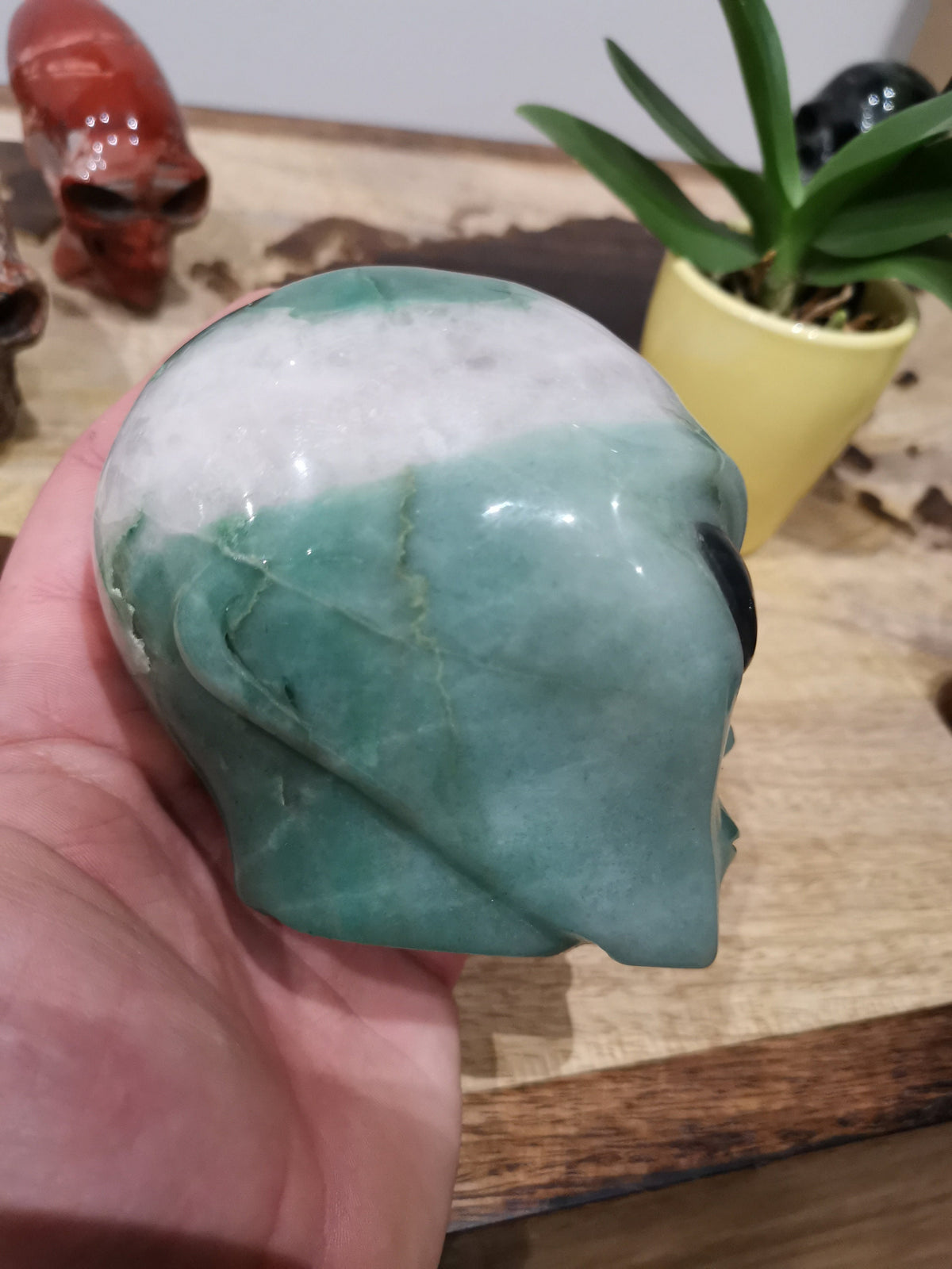 Crâne alien Roswell en aventurine verte · Pierre naturelle XL