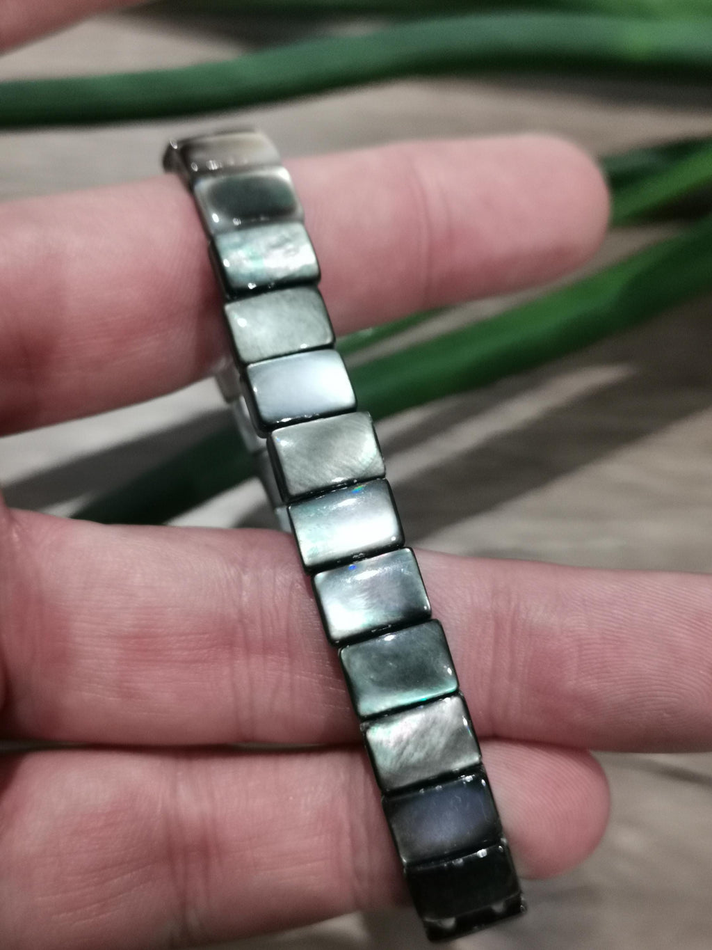Concha de nácar preto, pérola Mabé de Taiti -> Pulseira com pérola retangular de 11 x 8 milímetros