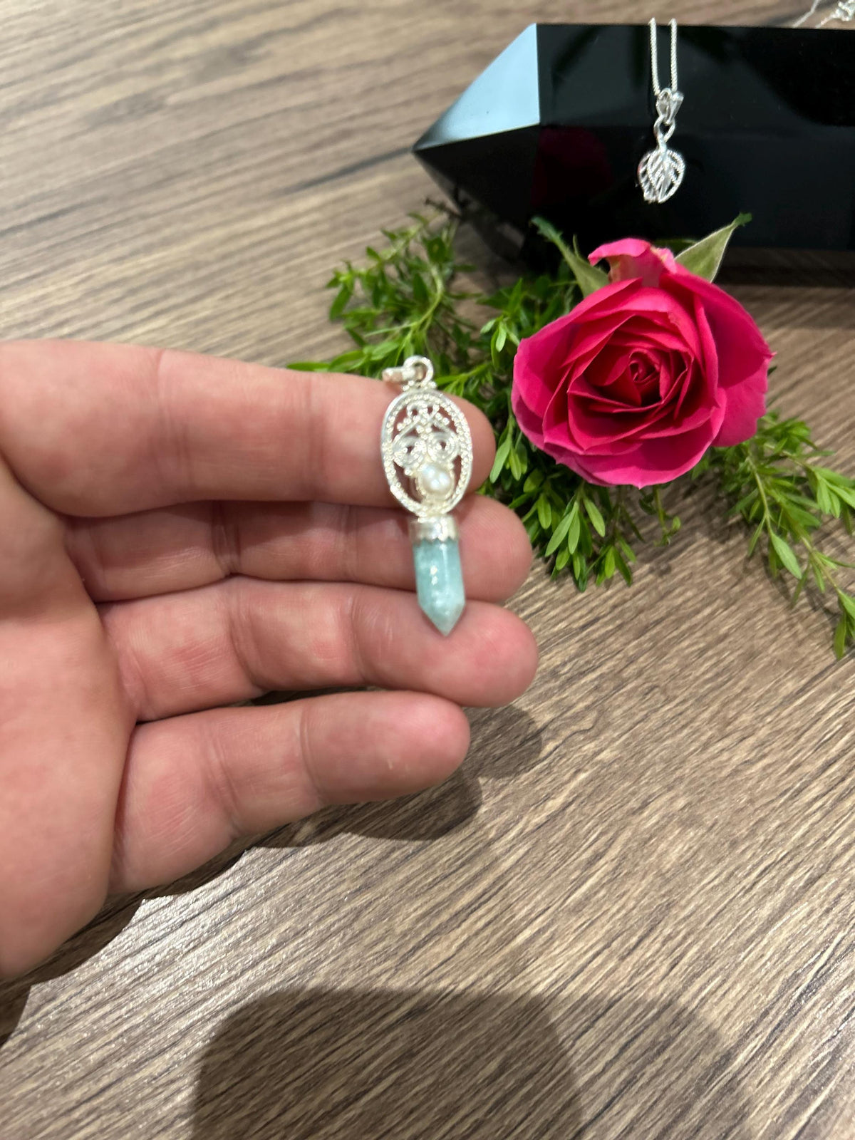 Pendentif en amazonite du Brésil et argent 925 – 3,6 g