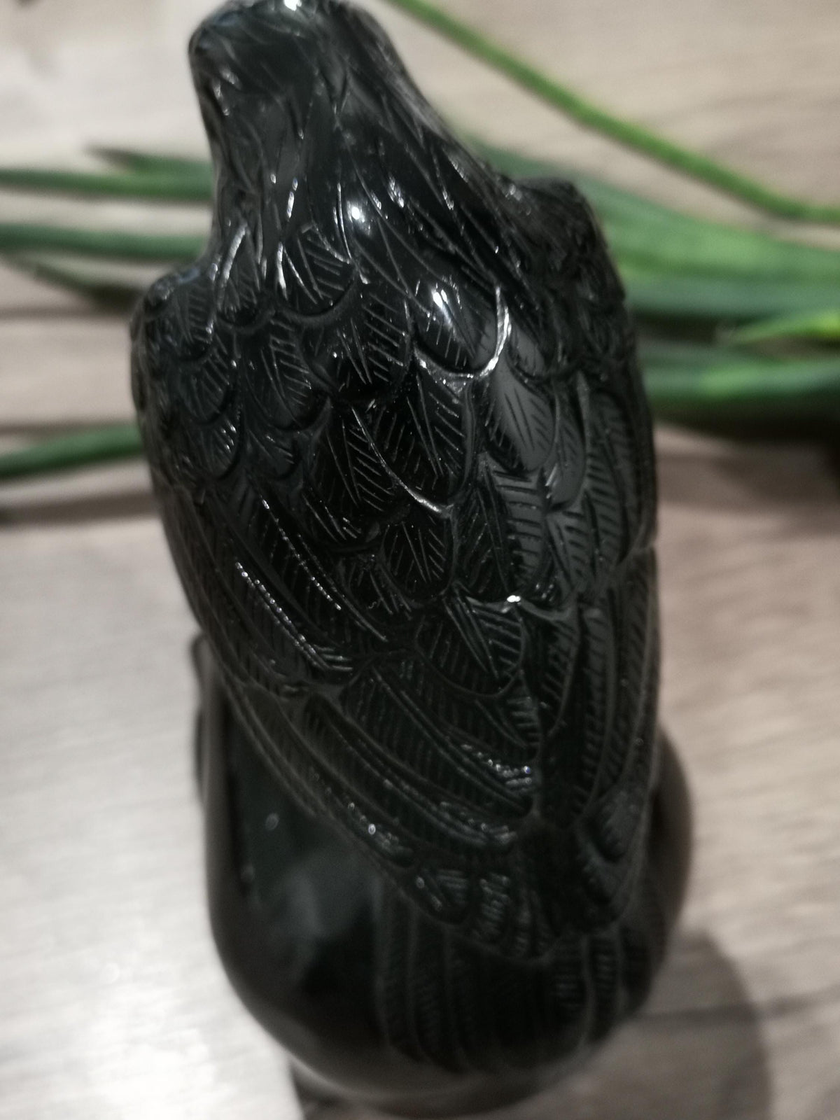 Skelet en raaf van zwart obsidiaan · Collectiebeeldhouwkunst