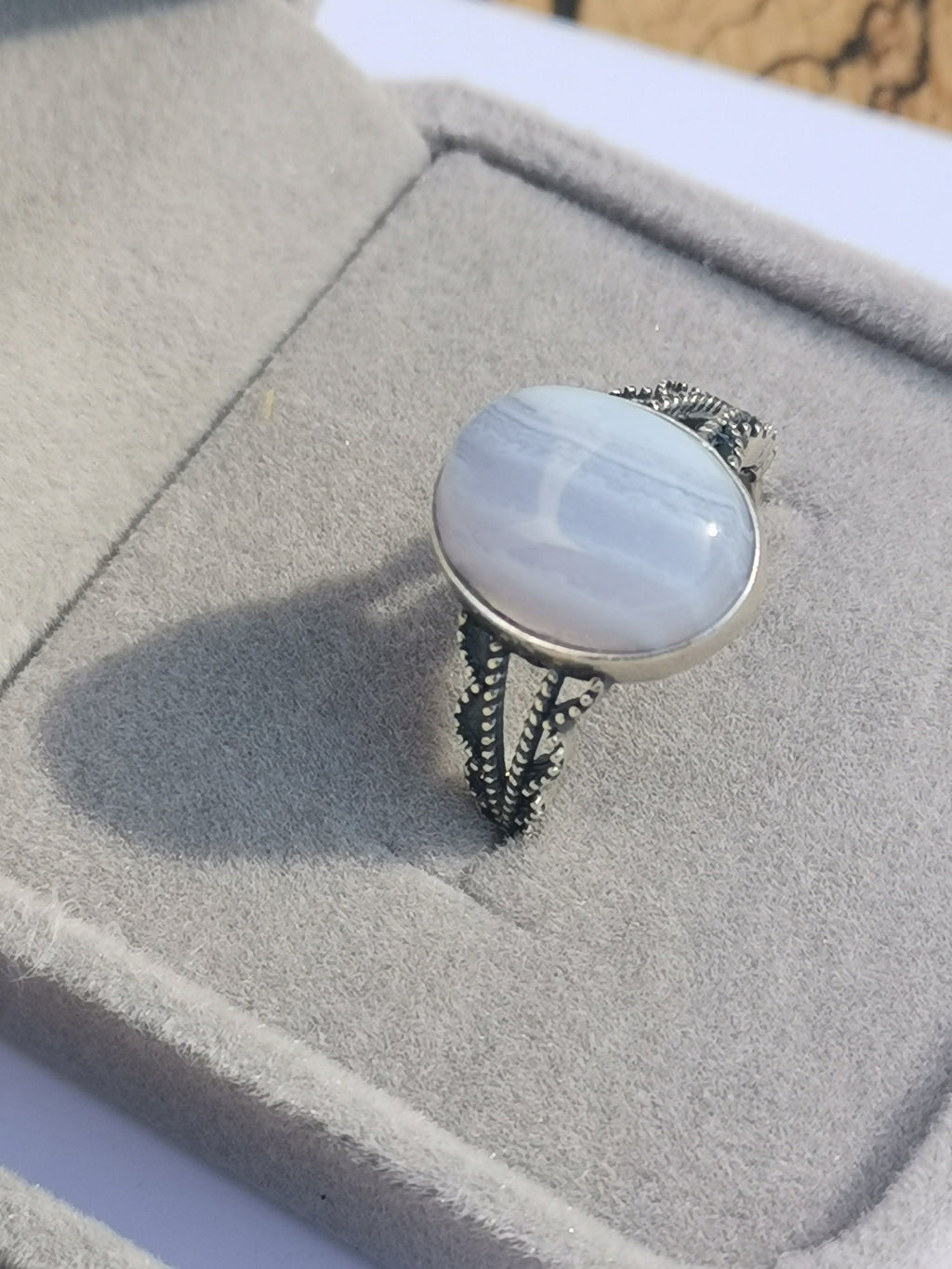 AGATE Blue Lace ; Bague réglable en ARGENT 925 , Fine qualité