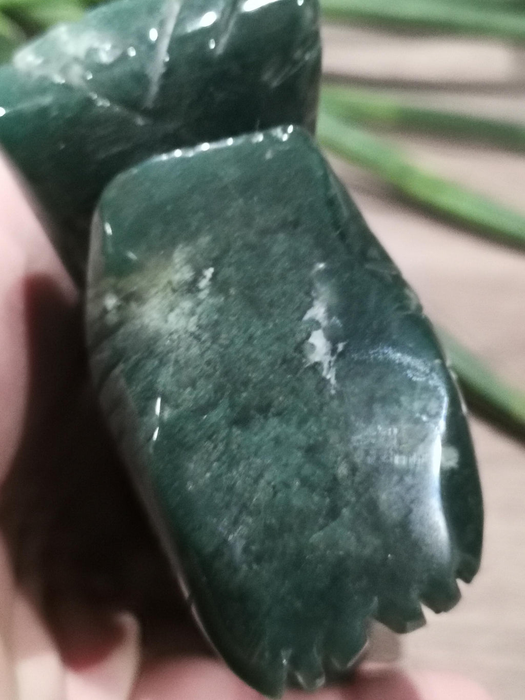 Owl Carved in Natural Stone, Moss Agate, Cut Mineral 646 Gr