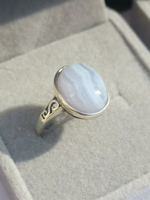 AGATE Blue Lace ; Anello regolabile in ARGENTO 925 , Alta qualità