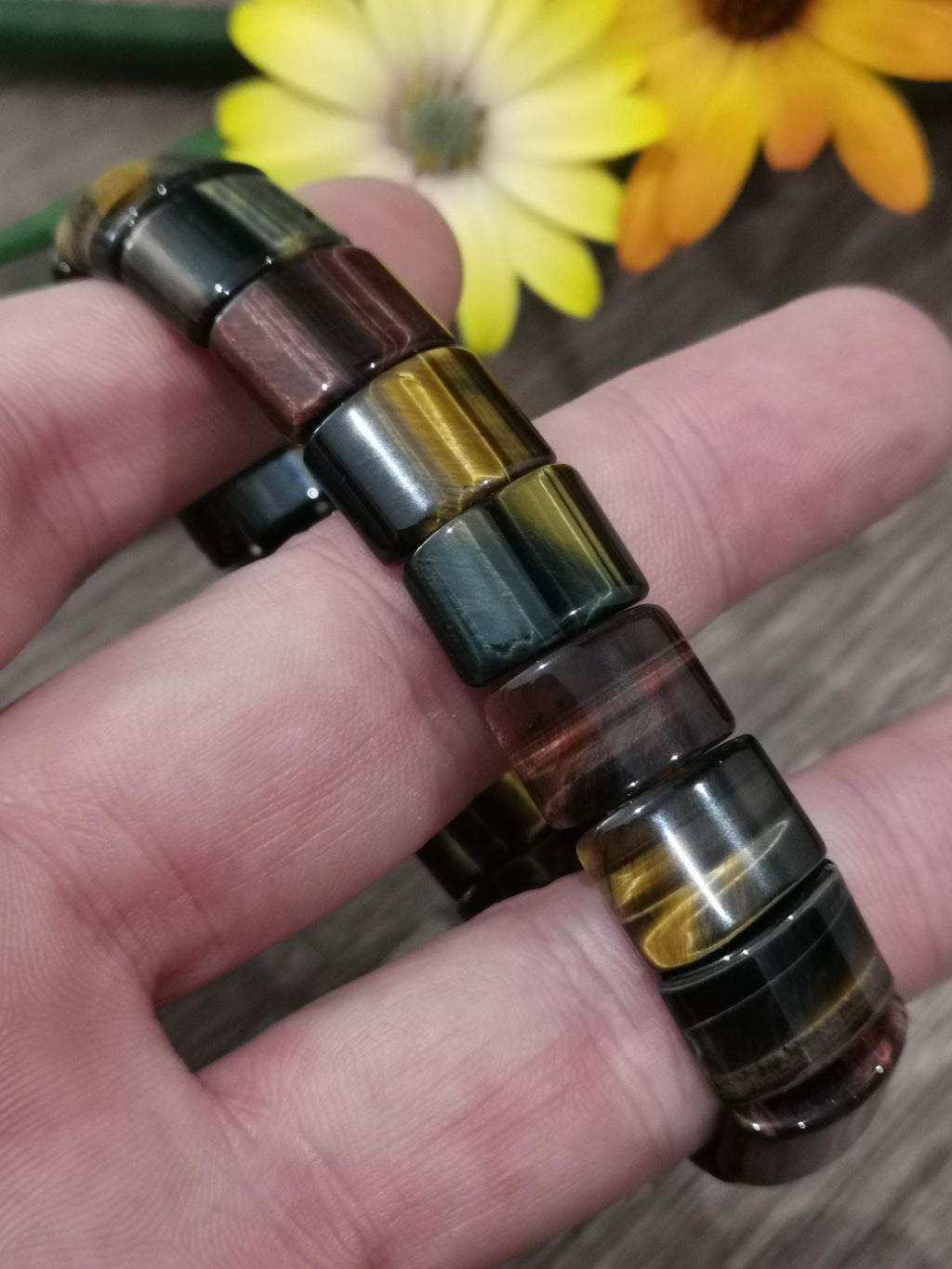 Tigeroog / Falkoog / Stierenoog , armband met kralen Originele vorm Halfmaan Pavé