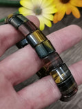 Tigeroog / Falkoog / Stierenoog , armband met kralen Originele vorm Halfmaan Pavé