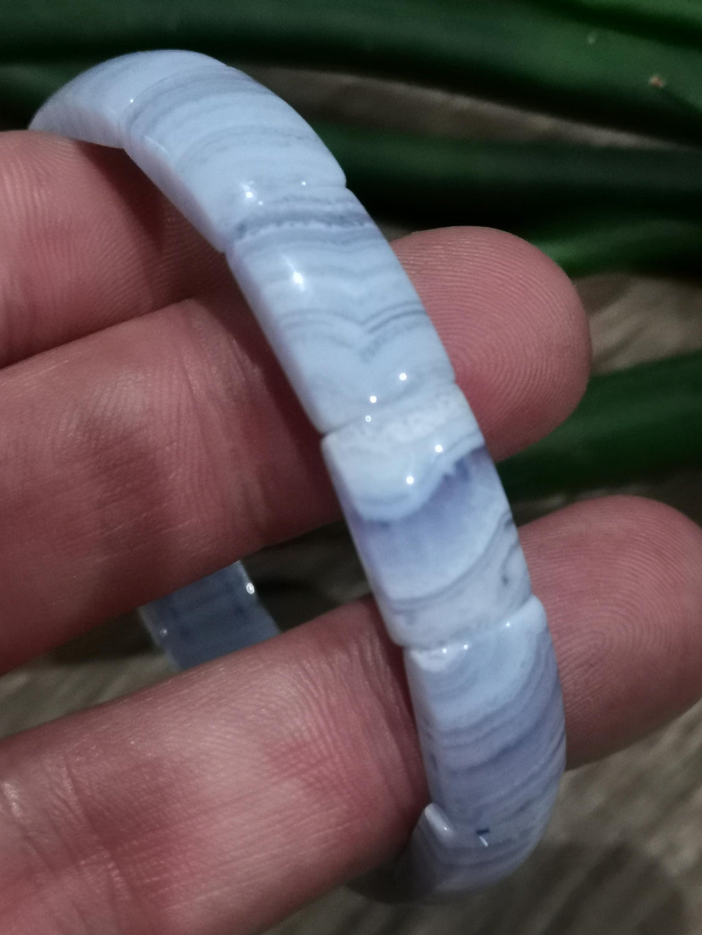 Agate BLUE LACE , Bracelet longueur 17.5 Cm  , Perle rectangle de 15/10 mm , Pierre naturelle USA
